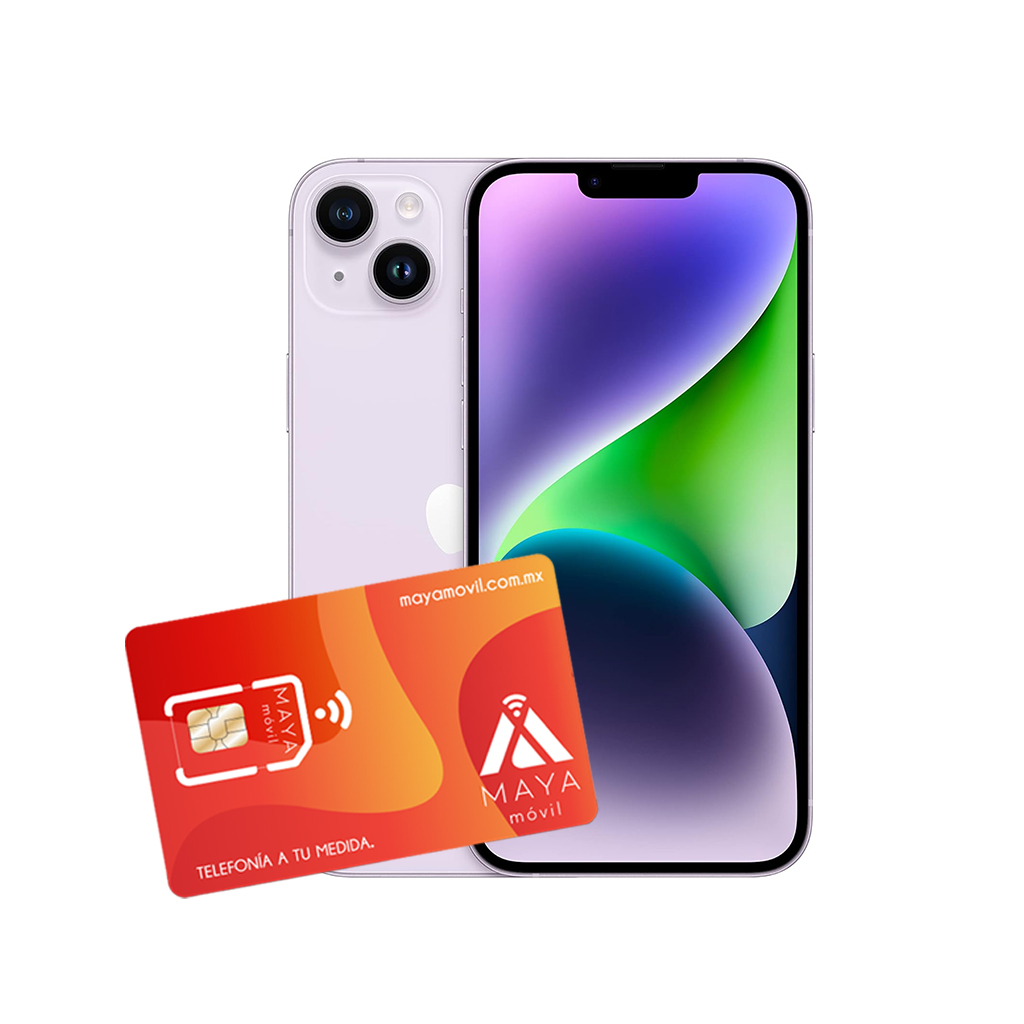 iPhone 14 128GB Morado Reacondicionado Premium + SIM Maya Móvil 2GB