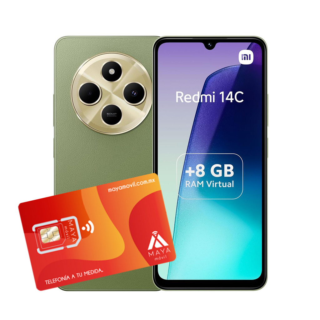 Plan anual Maya Móvil Standard 12GB + Equipo Xiaomi Redmi 14C 4GB, 128GB Verde
