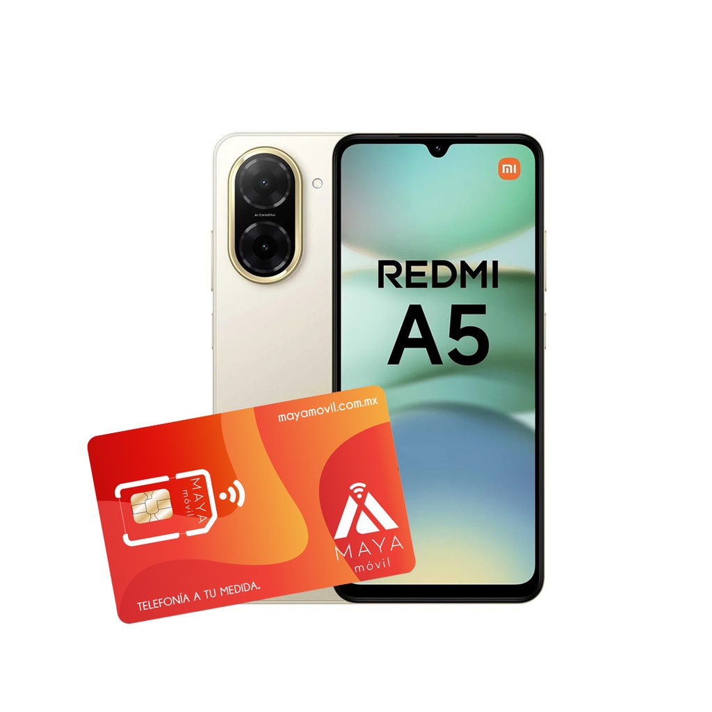 Redmi A5 3GB Ram 64GB Dorado + SIM Maya Móvil prepago 2GB por 30 días.