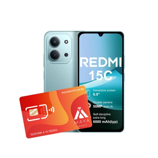 [69183/NEW] Xiaomi Redmi 15C 4GB 128GB Verde Menta + SIM Maya Móvil prepago 2GB por 30 días.