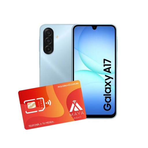 [SM-A175FLBGGTO/NEW] Samsung A17 6GB, 128GB - Azul claro + Servicio Maya Móvil Eco 2GB vigencia de 30 días.